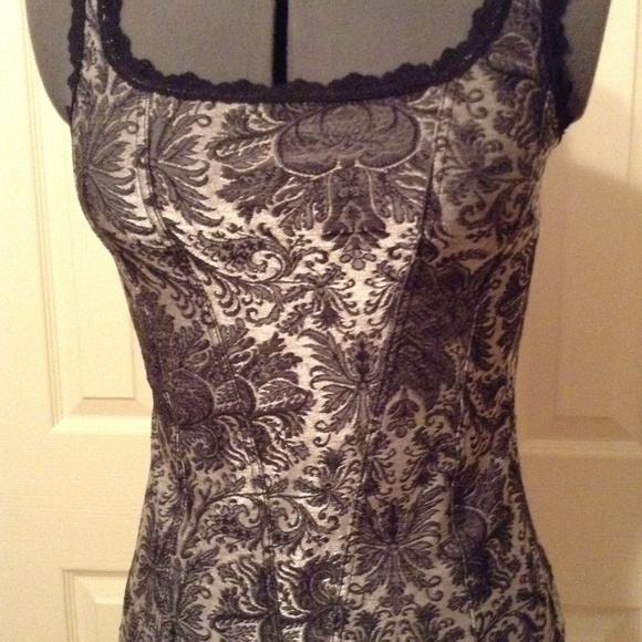 WHBM Black Silver Damask Corset Style Tank Cami - Picture 6 of 8